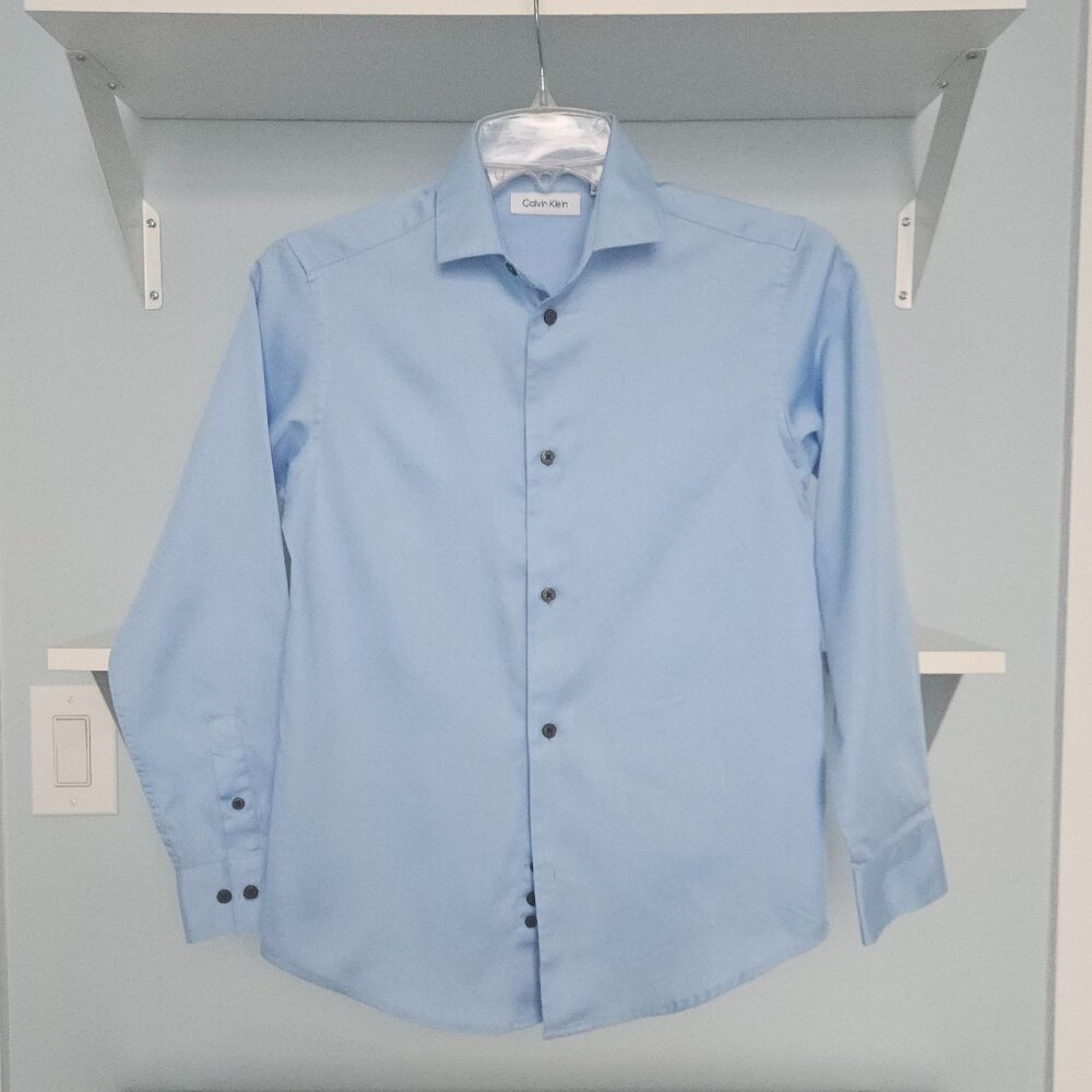 BOY'S SHIRT, CALVIN KLEIN MEDIUM BLUE BUTTON DOWN, SIZE12